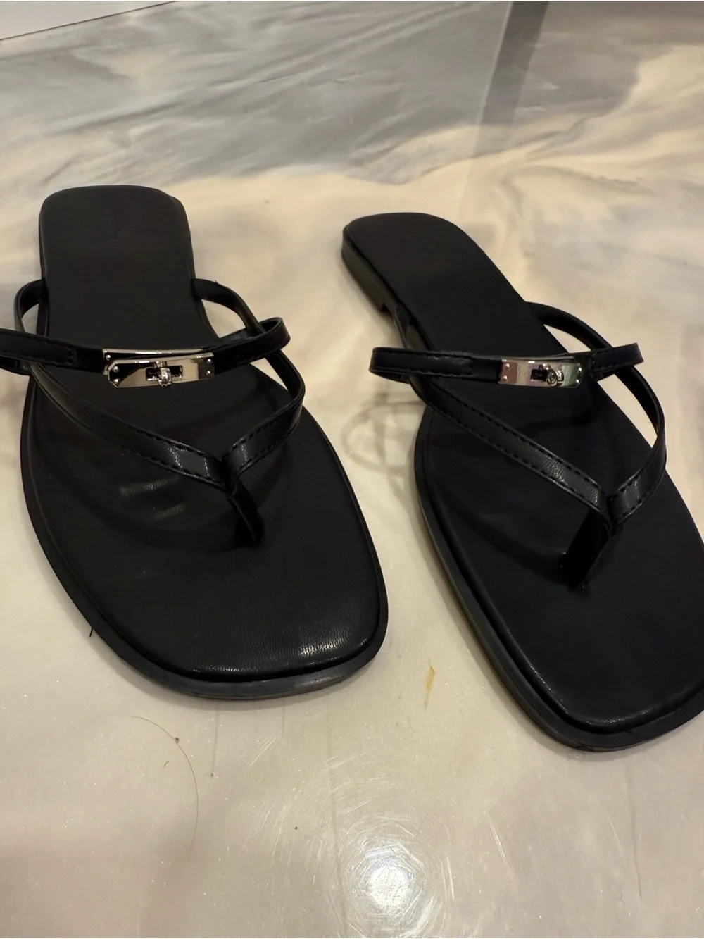 Hermes sandal Women’s Black Strappy Slide Sandals - Sleek Everyday Style